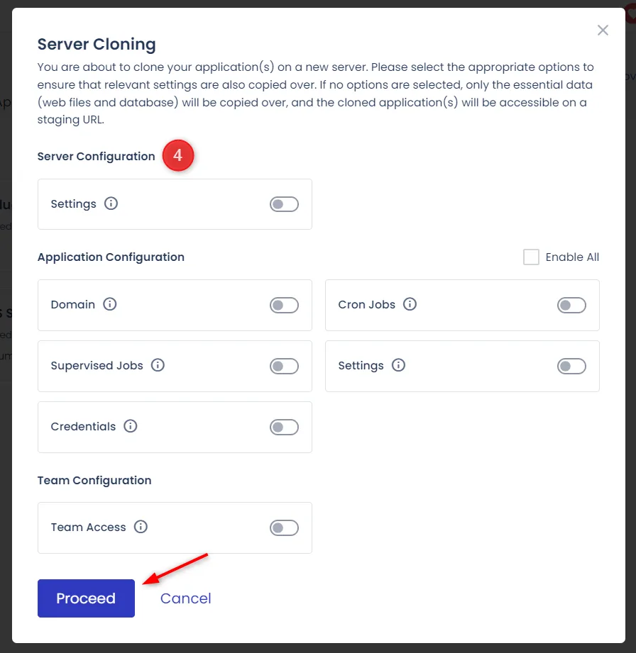 Server Cloning窗口:不选任何开关就只复制网站文件和数据库(图中标注来自官方文档) Cloudways怎么克隆服务器和网站?换云厂商、降配、搬到另一台的步骤(图 2)