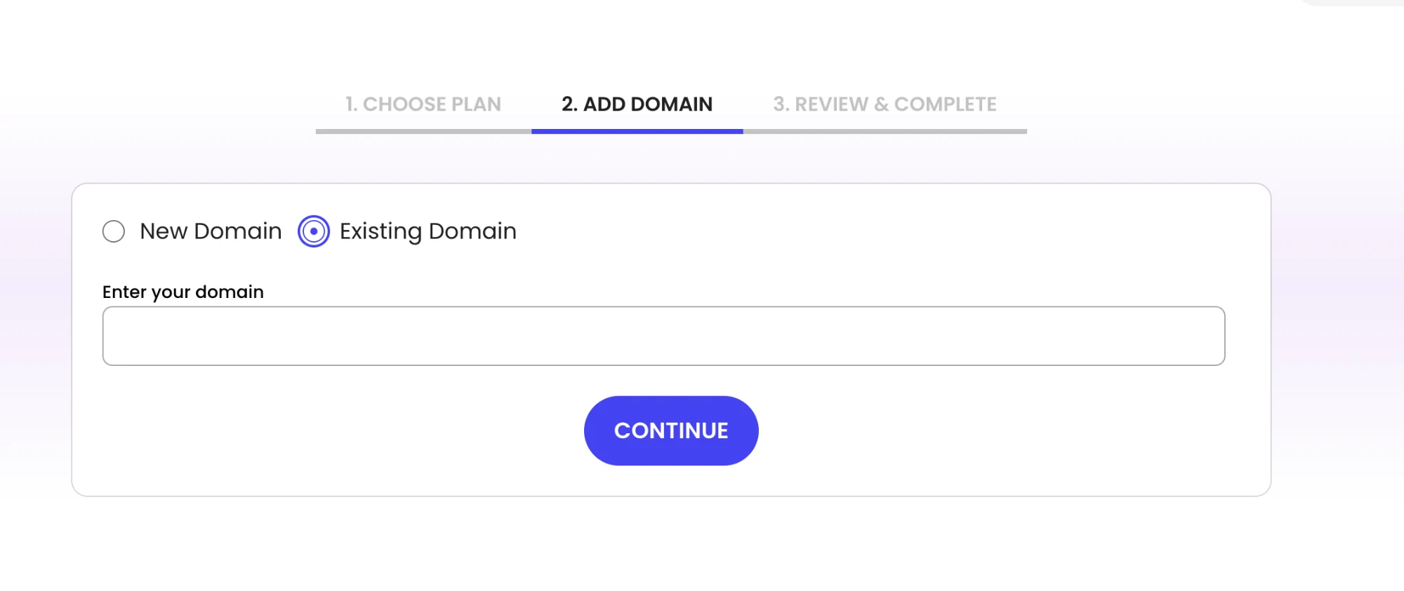 SiteGround下单第二步选择Existing Domain，填写已有域名