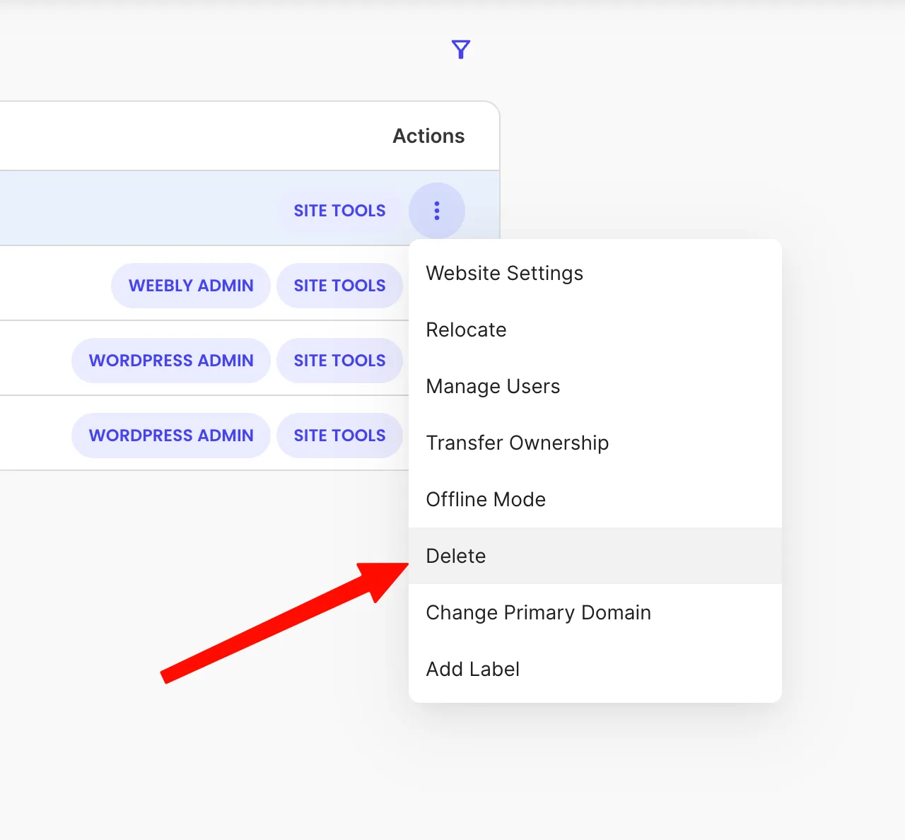 三点菜单里的Change Primary Domain SiteGround网站列表右侧的三点菜单,里面有Change Primary Domain选项