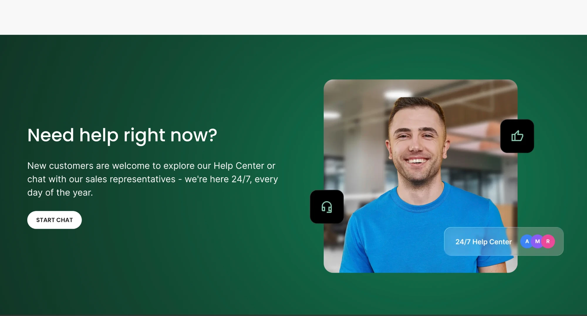 SiteGround Support页面“Need help right now?”下面的START CHAT按钮