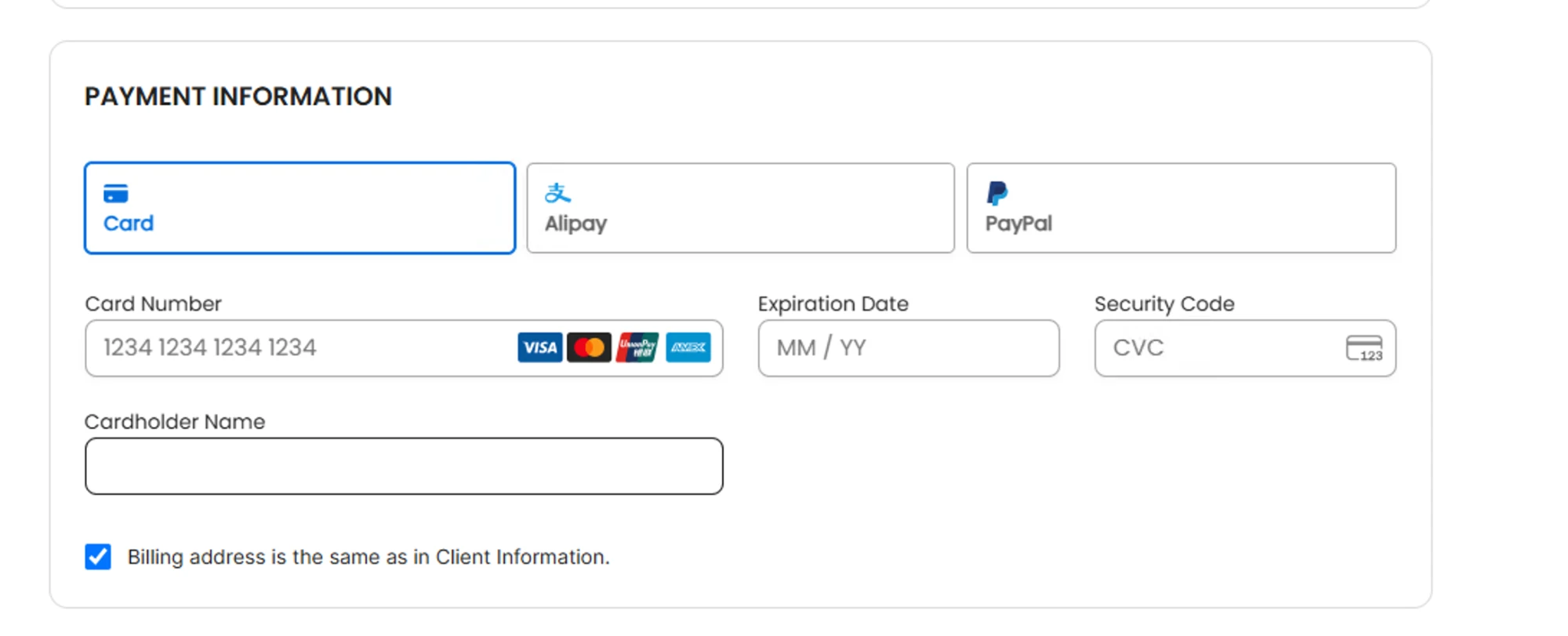 SiteGround下单页的付款方式:Card、Alipay、PayPal